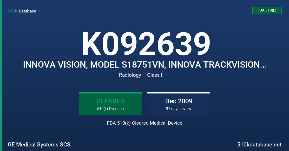 K092639 INNOVA VISION, MODEL S18751VN, INNOVA TRACKVISION, MODEL S18751VT, INNOVA EPVISION, MODEL S18751EP FDA 510(k) Cleared Medical Device