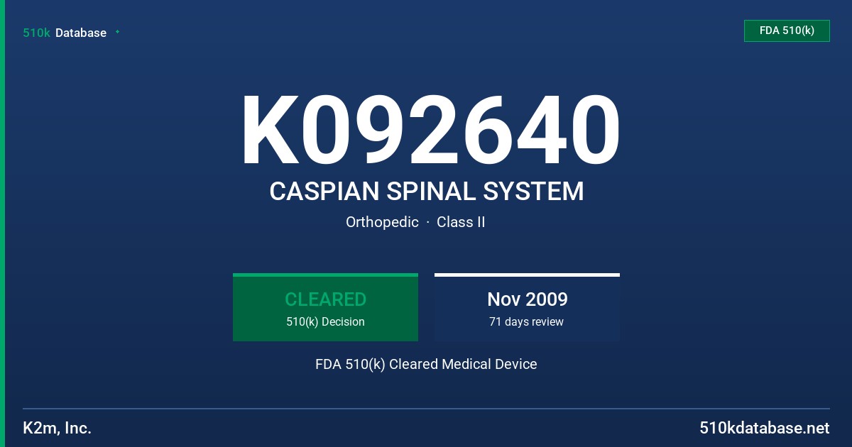 K092640 CASPIAN SPINAL SYSTEM FDA 510(k) Cleared Medical Device