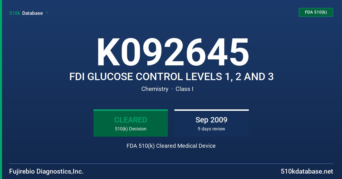 K092645 FDI GLUCOSE CONTROL LEVELS 1, 2 AND 3 FDA 510(k) Cleared Medical Device