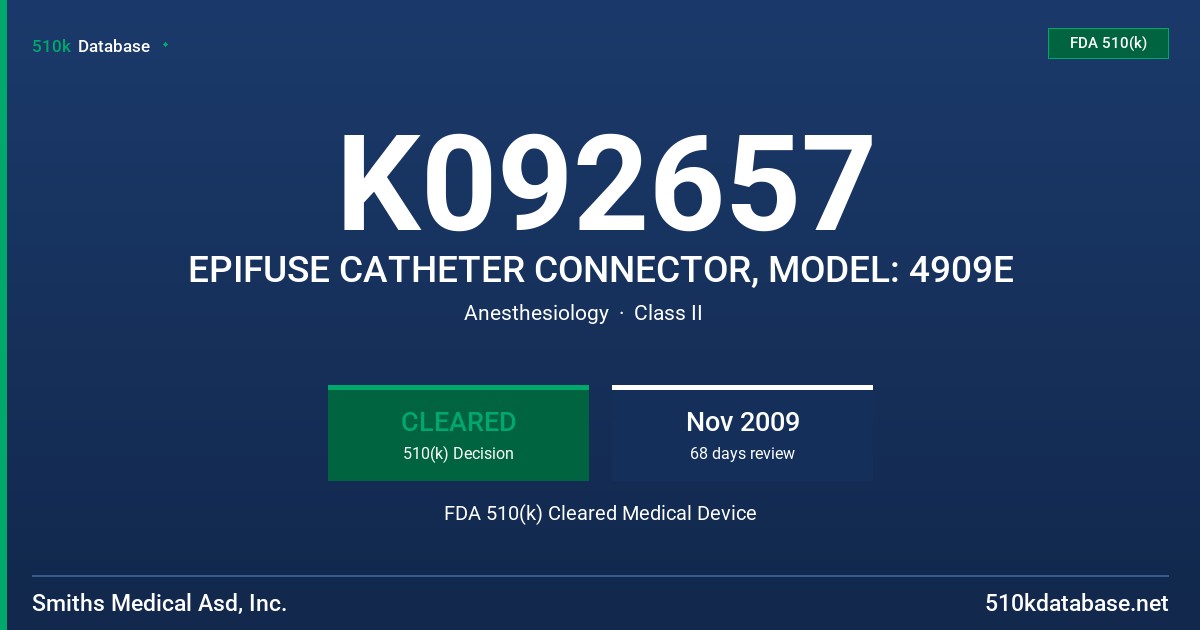 K092657 EPIFUSE CATHETER CONNECTOR, MODEL: 4909E FDA 510(k) Cleared Medical Device