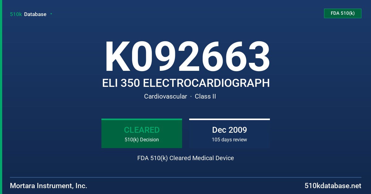 K092663 ELI 350 ELECTROCARDIOGRAPH FDA 510(k) Cleared Medical Device