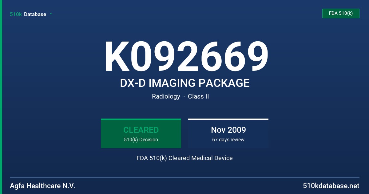 K092669 DX-D IMAGING PACKAGE FDA 510(k) Cleared Medical Device