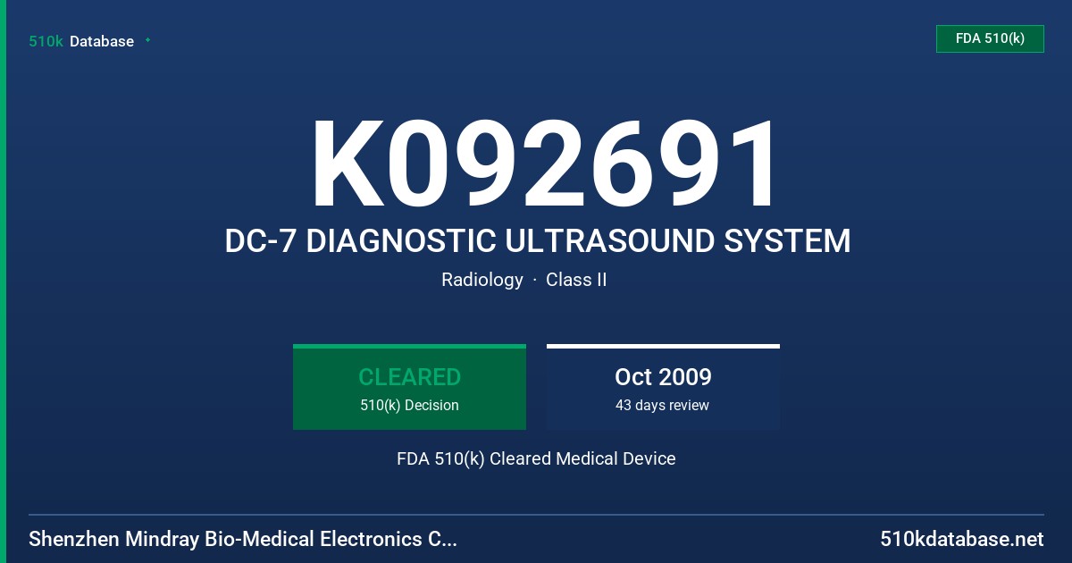 K092691 DC-7 DIAGNOSTIC ULTRASOUND SYSTEM FDA 510(k) Cleared Medical Device