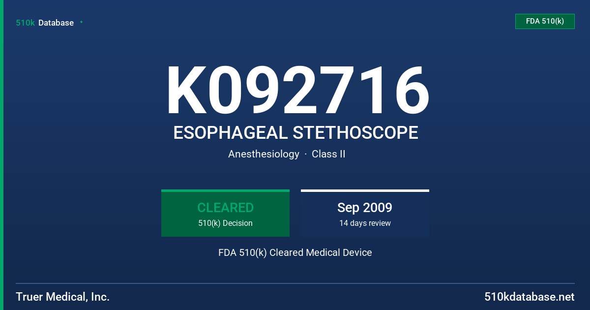 K092716 ESOPHAGEAL STETHOSCOPE FDA 510(k) Cleared Medical Device