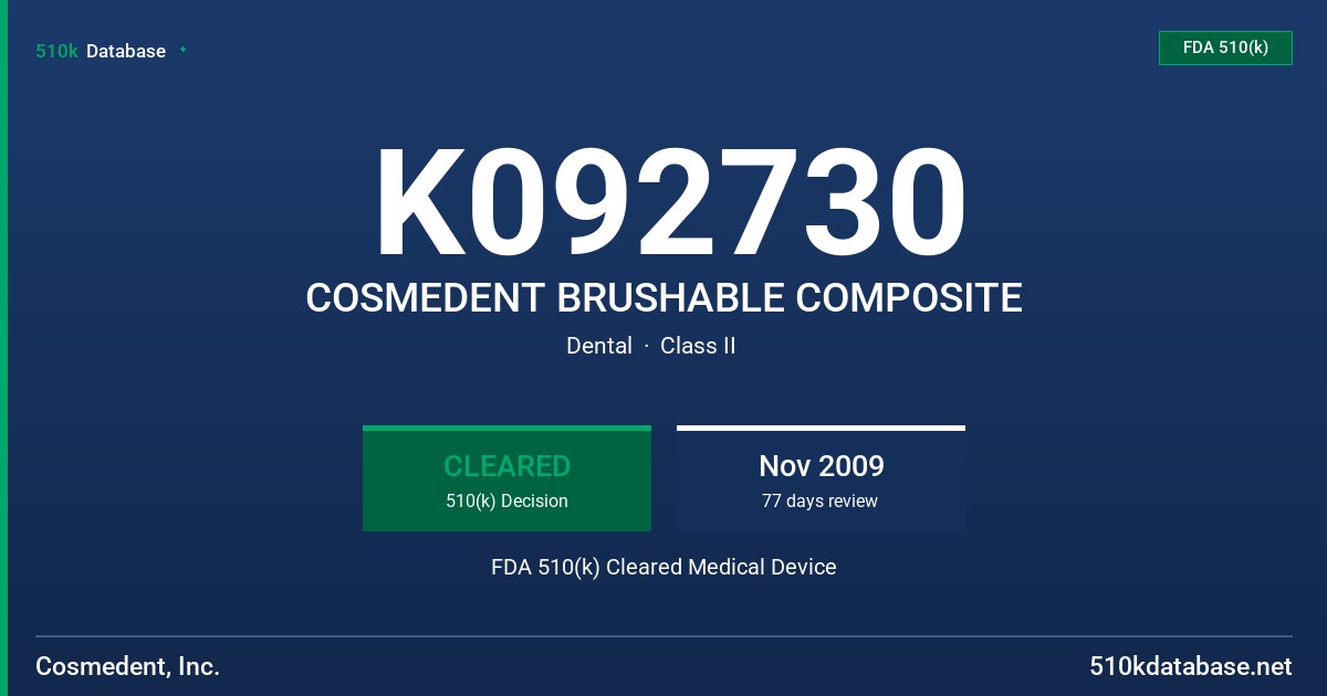 K092730 COSMEDENT BRUSHABLE COMPOSITE FDA 510(k) Cleared Medical Device