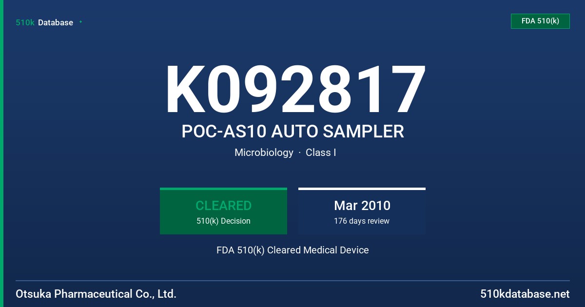 K092817 POC-AS10 AUTO SAMPLER FDA 510(k) Cleared Medical Device