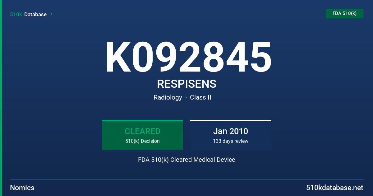 K092845 RESPISENS FDA 510(k) Cleared Medical Device