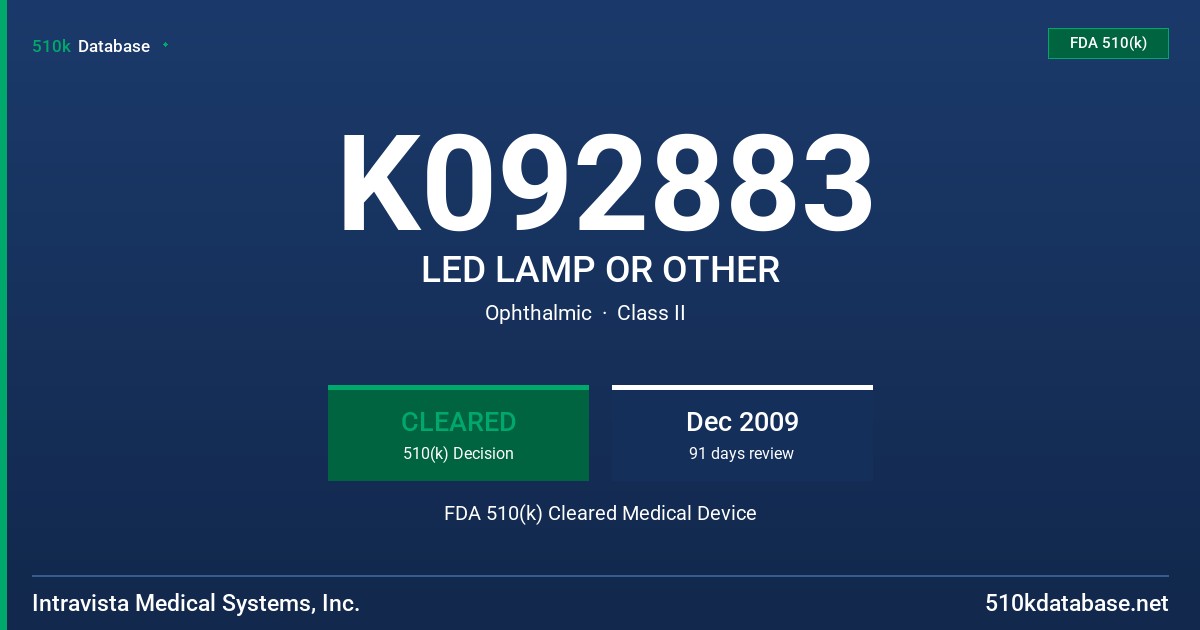 K092883 LED LAMP OR OTHER FDA 510(k) Cleared Medical Device