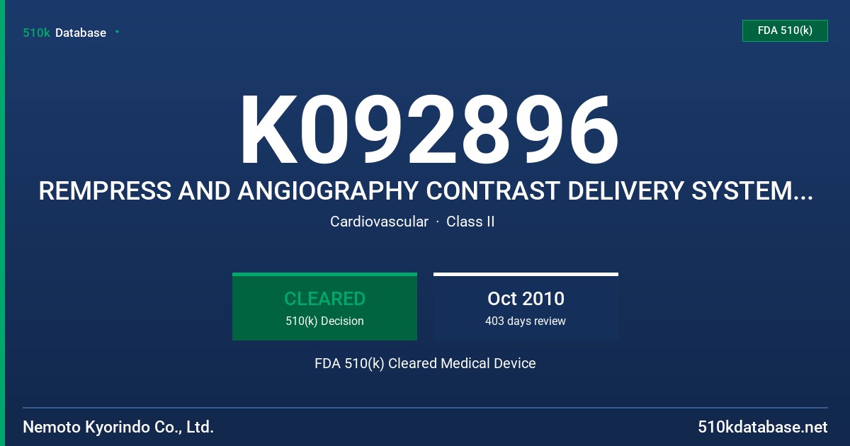 K092896 REMPRESS AND ANGIOGRAPHY CONTRAST DELIVERY SYSTEM REMPRESS FDA 510(k) Cleared Medical Device