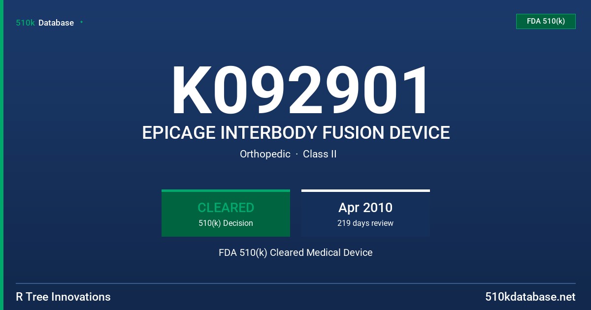 K092901 EPICAGE INTERBODY FUSION DEVICE FDA 510(k) Cleared Medical Device