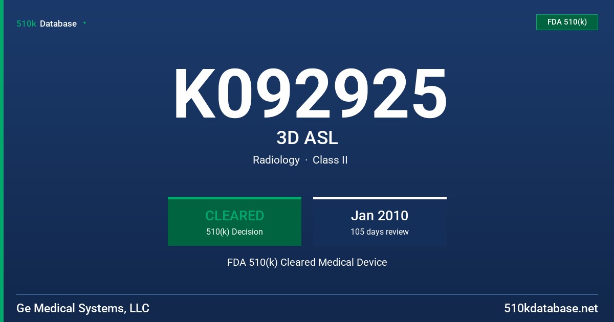 K092925 3D ASL FDA 510(k) Cleared Medical Device