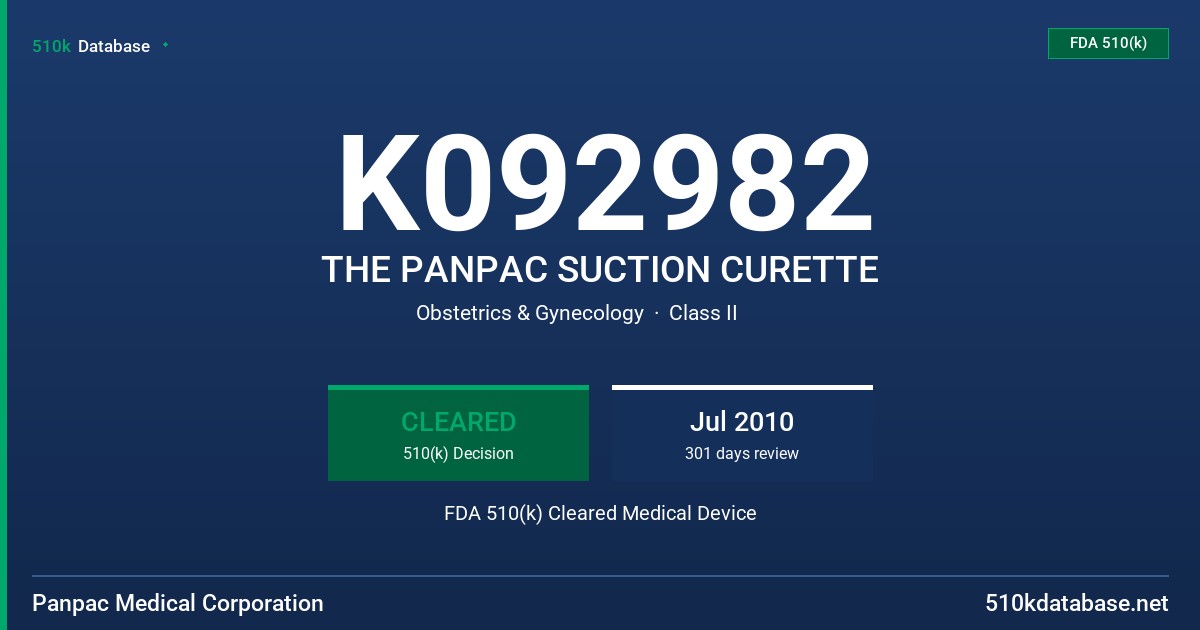 K092982 THE PANPAC SUCTION CURETTE FDA 510(k) Cleared Medical Device