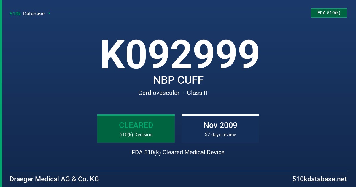 K092999 NBP CUFF FDA 510(k) Cleared Medical Device