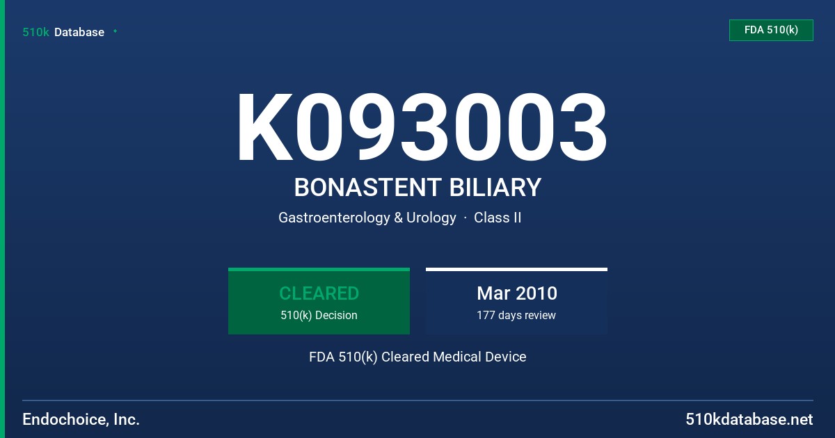 K093003 BONASTENT BILIARY FDA 510(k) Cleared Medical Device