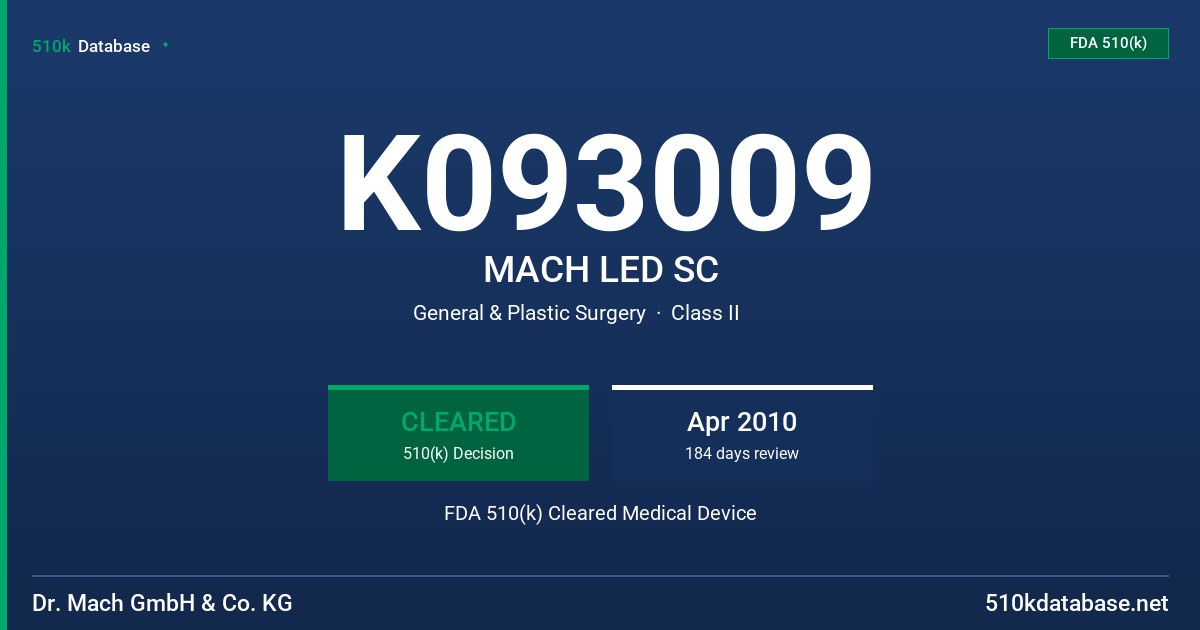 K093009 MACH LED SC FDA 510(k) Cleared Medical Device