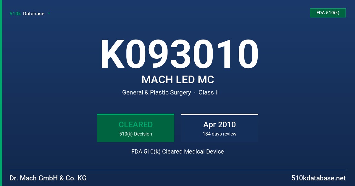 K093010 MACH LED MC FDA 510(k) Cleared Medical Device