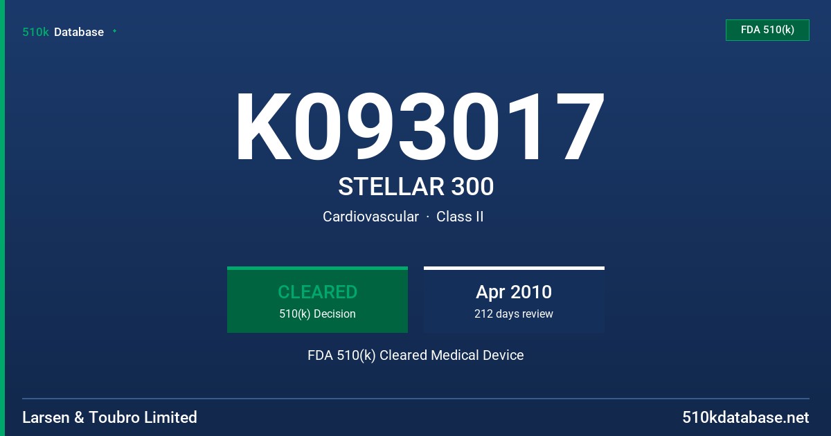 K093017 STELLAR 300 FDA 510(k) Cleared Medical Device