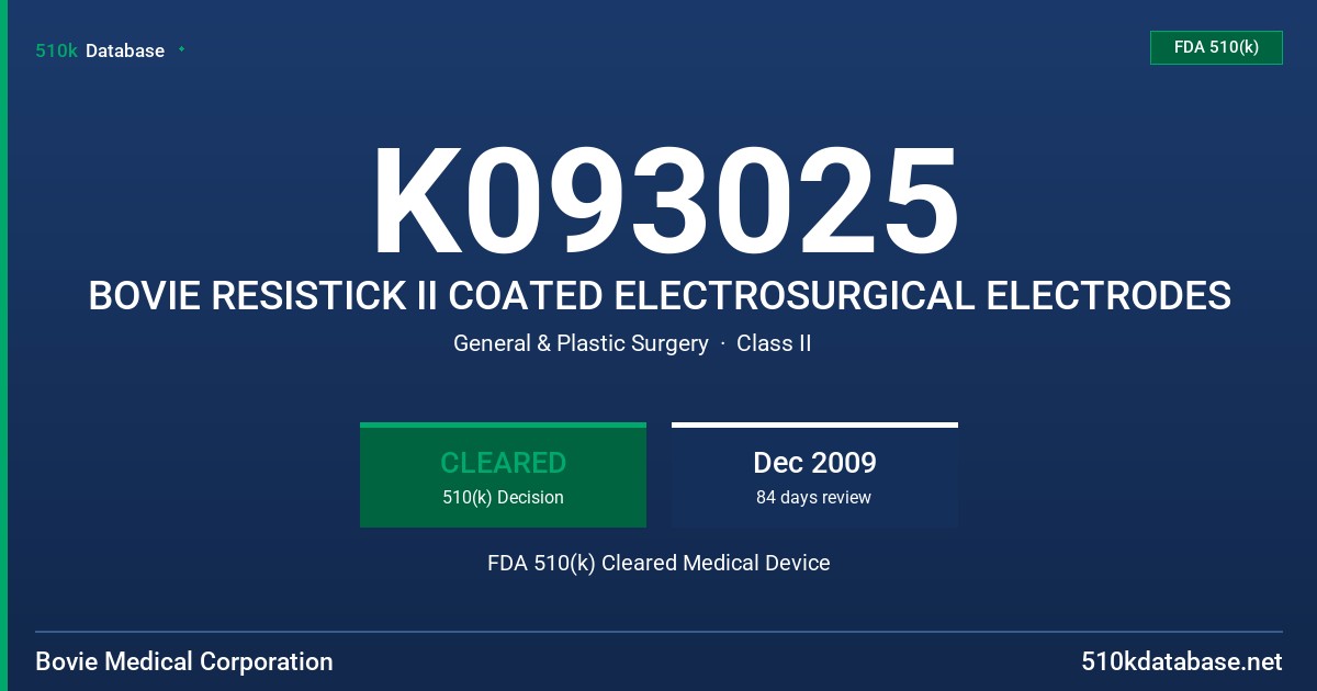 K093025 BOVIE RESISTICK II COATED ELECTROSURGICAL ELECTRODES FDA 510(k) Cleared Medical Device