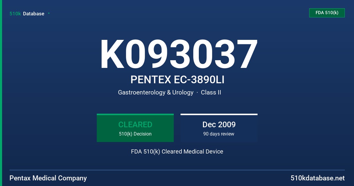 K093037 PENTEX EC-3890LI FDA 510(k) Cleared Medical Device