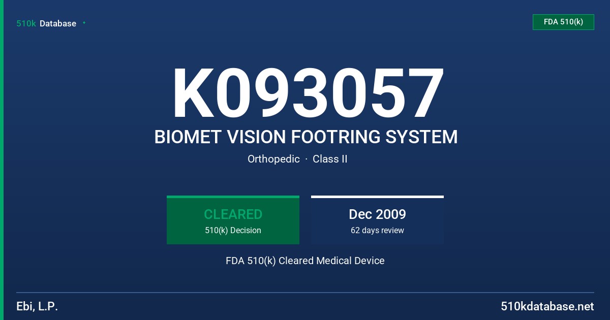 K093057 BIOMET VISION FOOTRING SYSTEM FDA 510(k) Cleared Medical Device