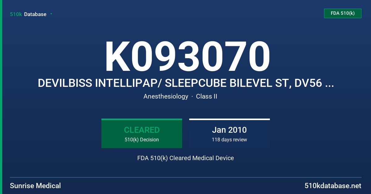 K093070 DEVILBISS INTELLIPAP/ SLEEPCUBE BILEVEL ST, DV56 ST SERIES FDA 510(k) Cleared Medical Device