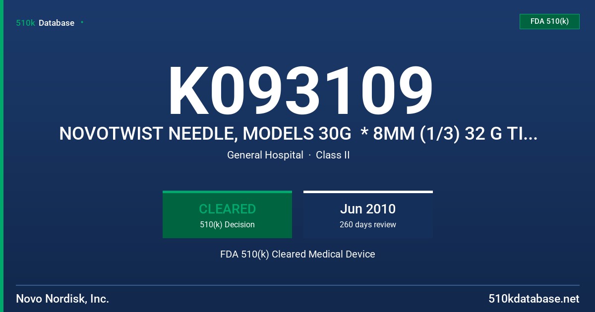 K093109 NOVOTWIST NEEDLE, MODELS 30G  * 8MM (1/3) 32 G TIP * 5 MM(1/5') FDA 510(k) Cleared Medical Device
