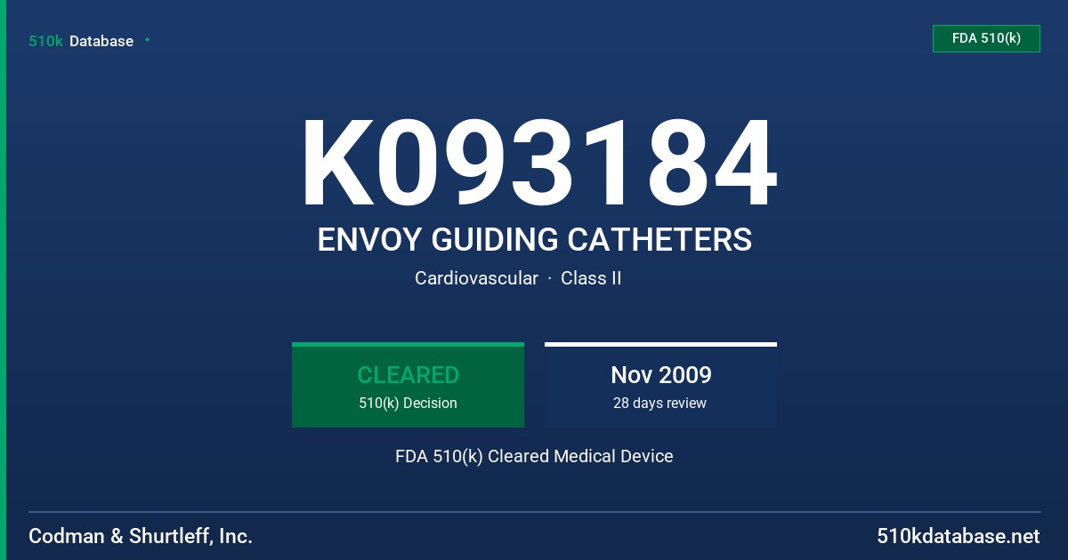 K093184 ENVOY GUIDING CATHETERS FDA 510(k) Cleared Medical Device