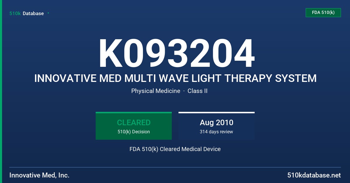 K093204 INNOVATIVE MED MULTI WAVE LIGHT THERAPY SYSTEM FDA 510(k) Cleared Medical Device