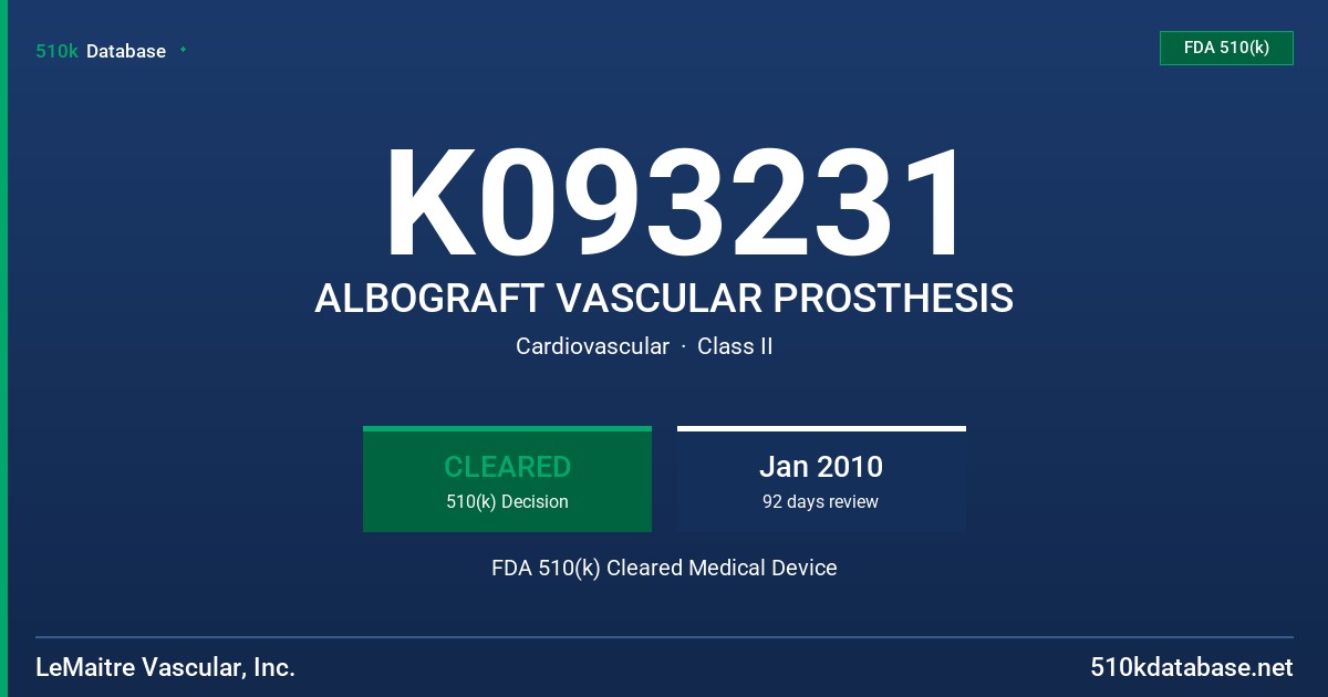 K093231 ALBOGRAFT VASCULAR PROSTHESIS FDA 510(k) Cleared Medical Device