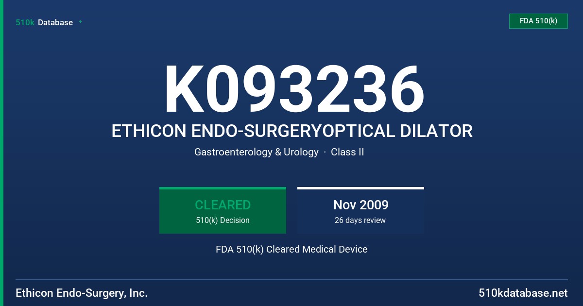 K093236 ETHICON ENDO-SURGERYOPTICAL DILATOR FDA 510(k) Cleared Medical Device