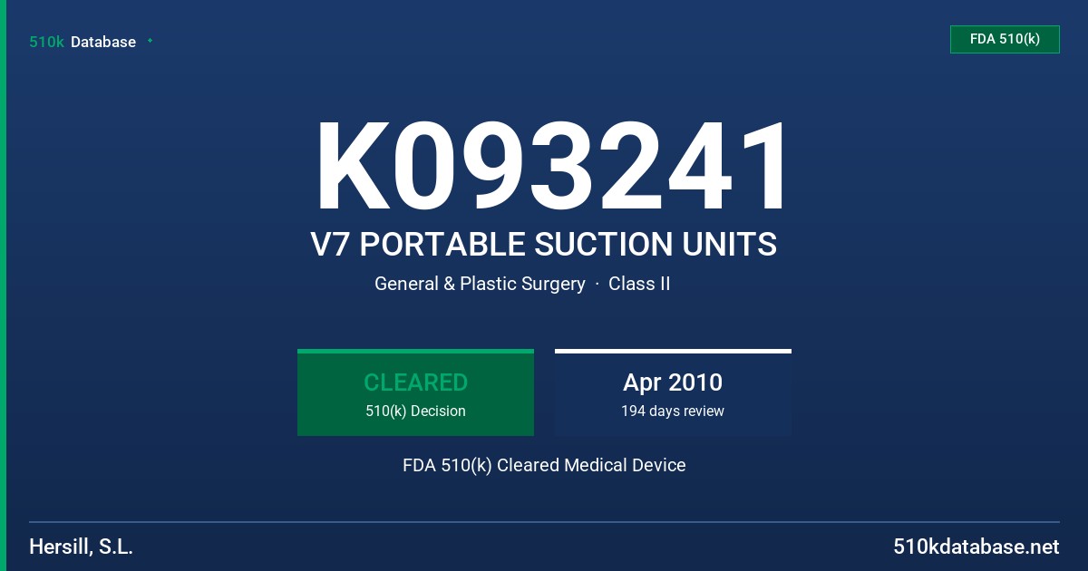 K093241 V7 PORTABLE SUCTION UNITS FDA 510(k) Cleared Medical Device