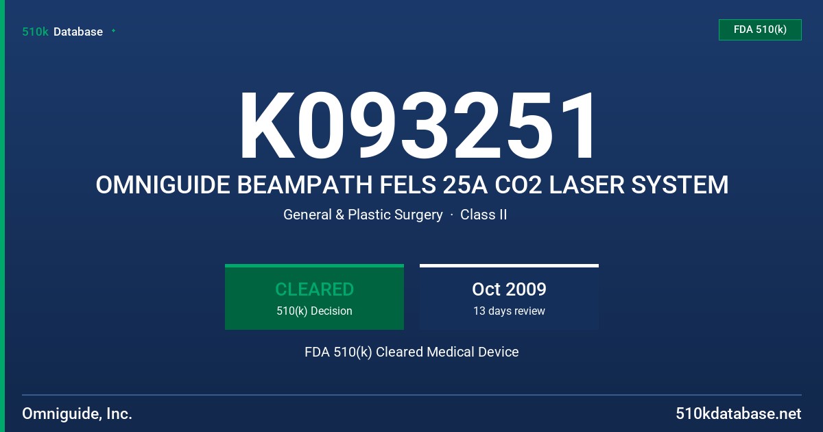 K093251 OMNIGUIDE BEAMPATH FELS 25A CO2 LASER SYSTEM FDA 510(k) Cleared Medical Device