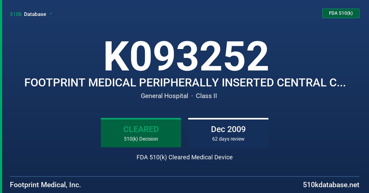 K093252 FOOTPRINT MEDICAL PERIPHERALLY INSERTED CENTRAL CATHETER FDA 510(k) Cleared Medical Device