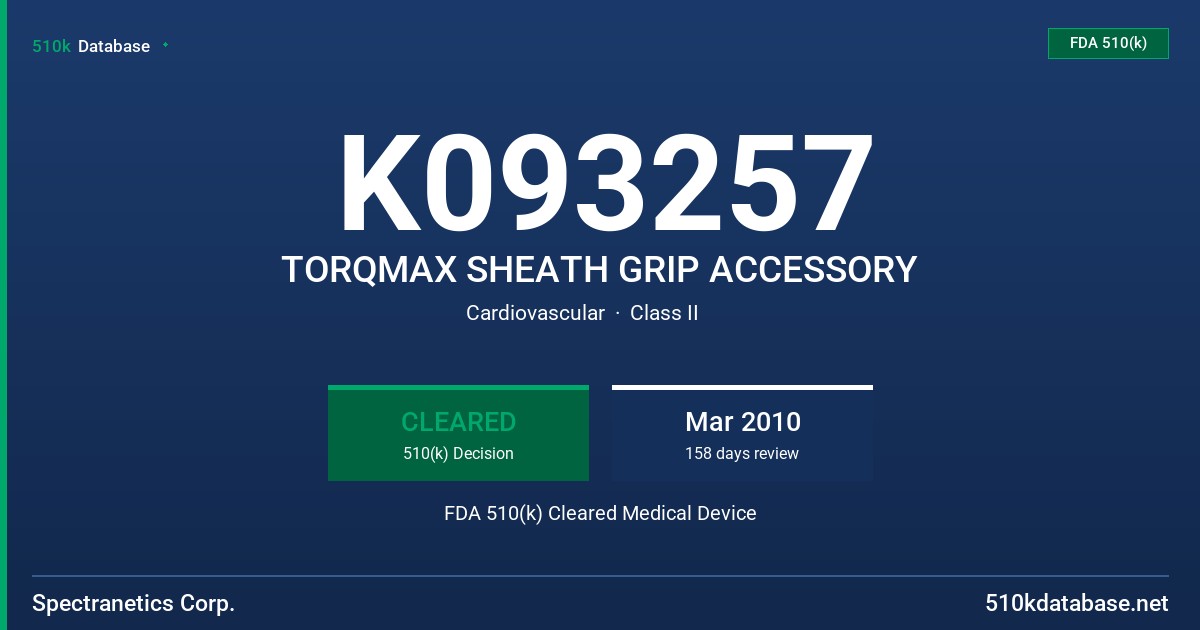 K093257 TORQMAX SHEATH GRIP ACCESSORY FDA 510(k) Cleared Medical Device