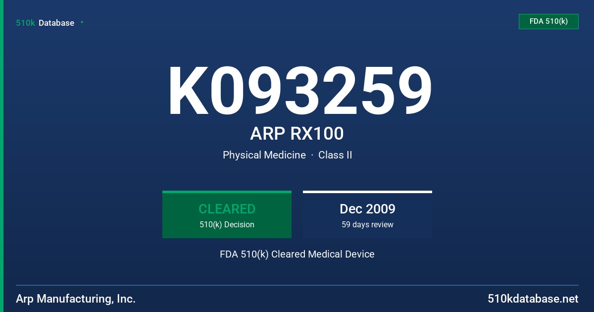 K093259 ARP RX100 FDA 510(k) Cleared Medical Device