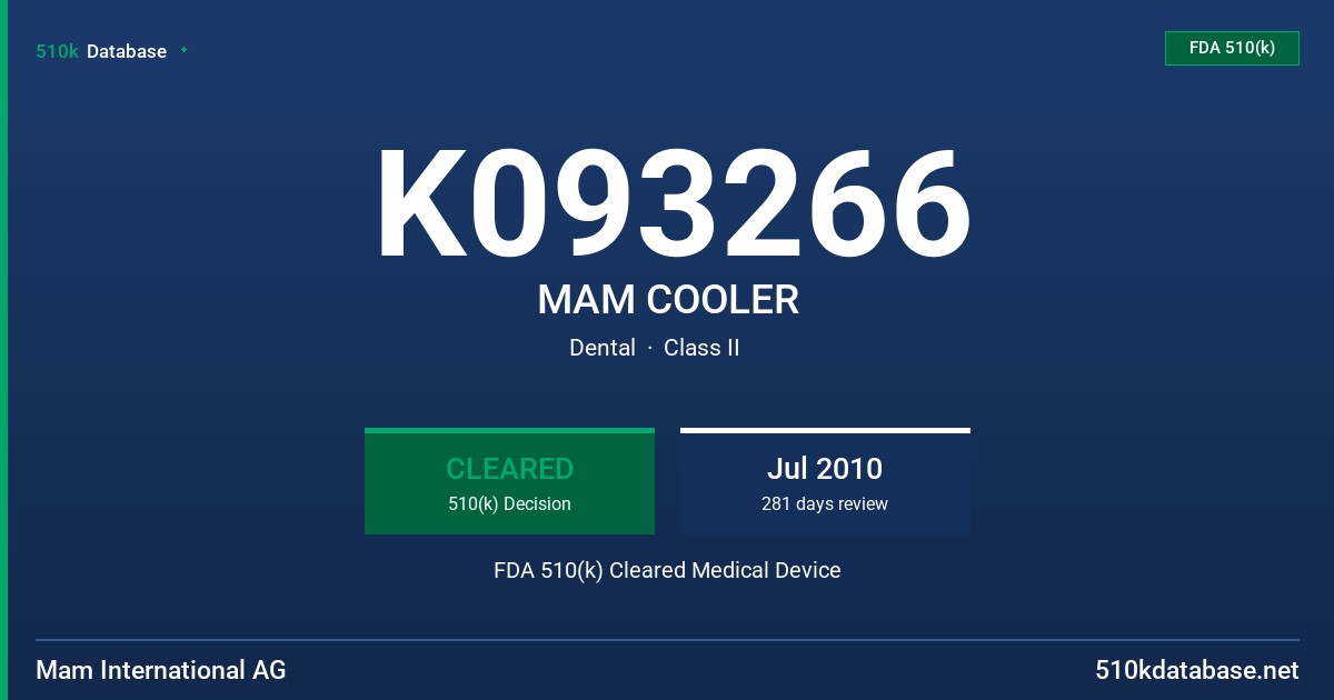 K093266 MAM COOLER FDA 510(k) Cleared Medical Device