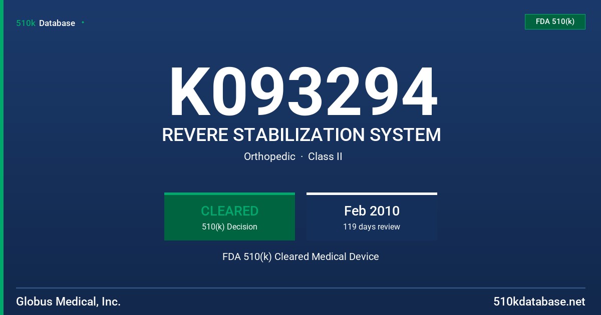 K093294 REVERE STABILIZATION SYSTEM FDA 510(k) Cleared Medical Device