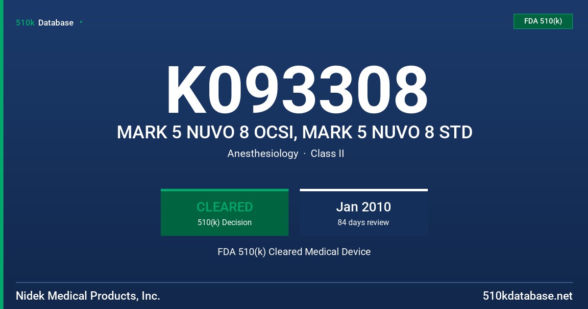 K093308 MARK 5 NUVO 8 OCSI, MARK 5 NUVO 8 STD FDA 510(k) Cleared Medical Device