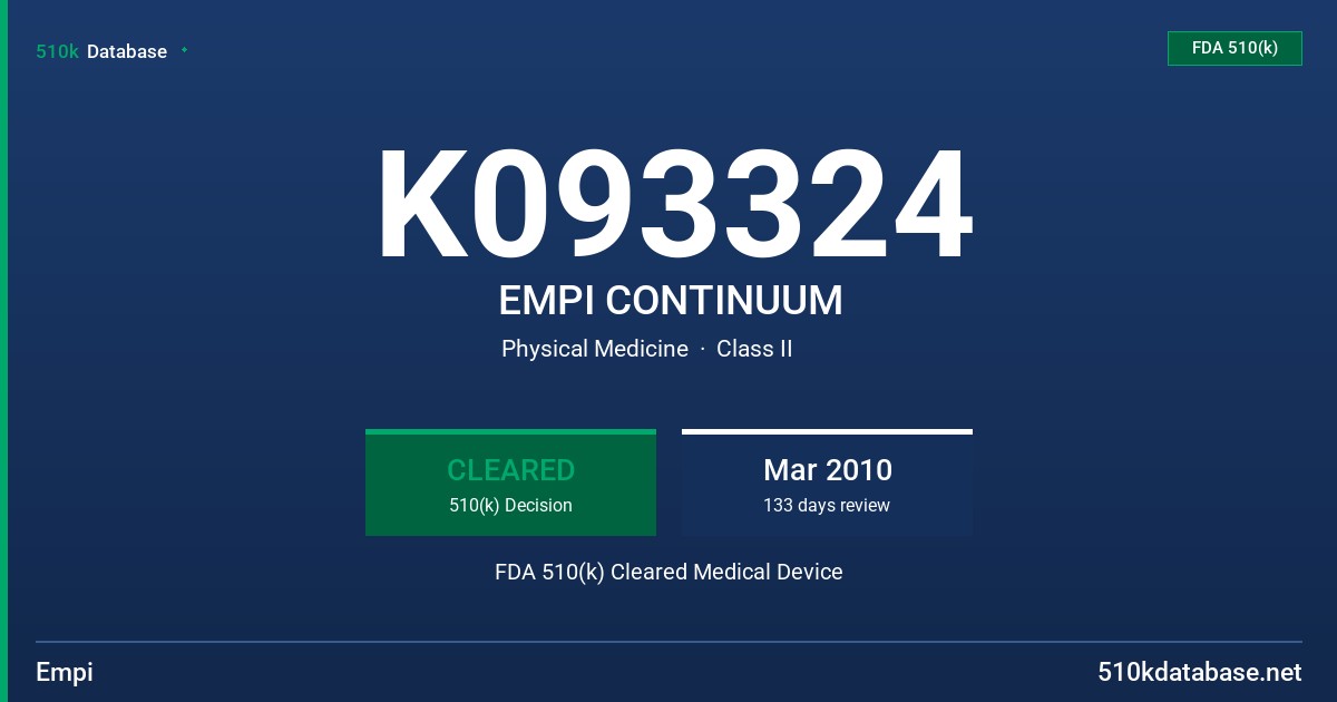 K093324 EMPI CONTINUUM FDA 510(k) Cleared Medical Device