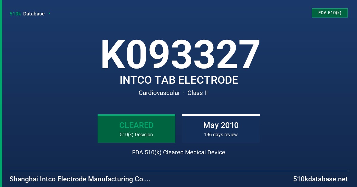 K093327 INTCO TAB ELECTRODE FDA 510(k) Cleared Medical Device