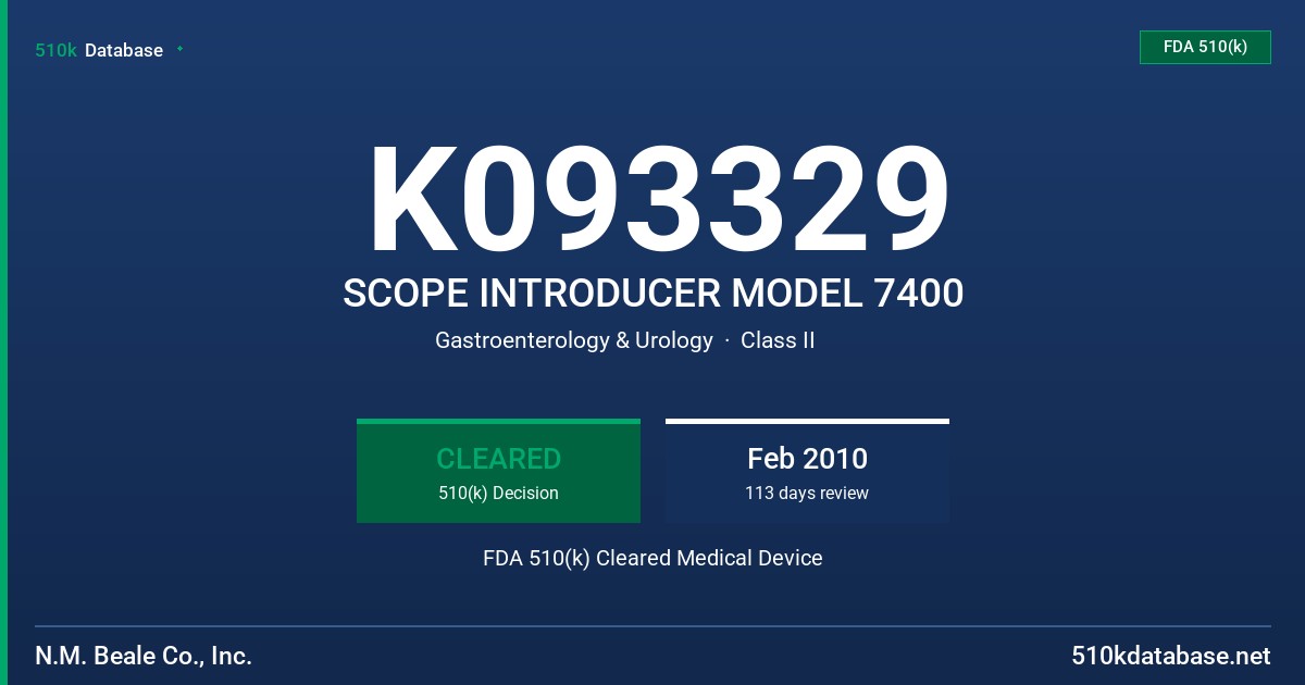 K093329 SCOPE INTRODUCER MODEL 7400 FDA 510(k) Cleared Medical Device