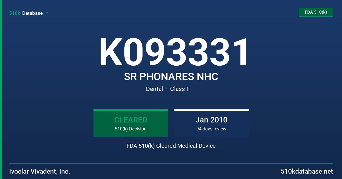 K093331 SR PHONARES NHC FDA 510(k) Cleared Medical Device