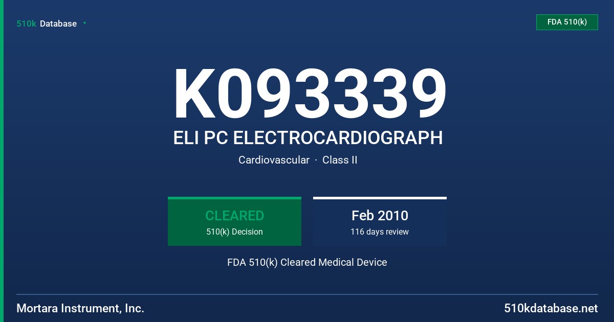 K093339 ELI PC ELECTROCARDIOGRAPH FDA 510(k) Cleared Medical Device