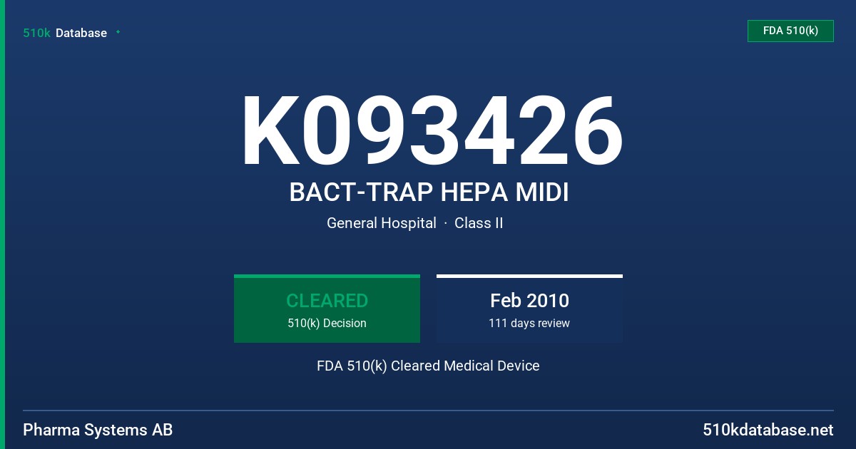 K093426 BACT-TRAP HEPA MIDI FDA 510(k) Cleared Medical Device