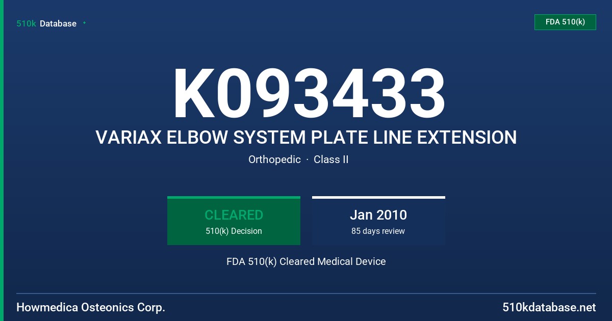 K093433 VARIAX ELBOW SYSTEM PLATE LINE EXTENSION FDA 510(k) Cleared Medical Device