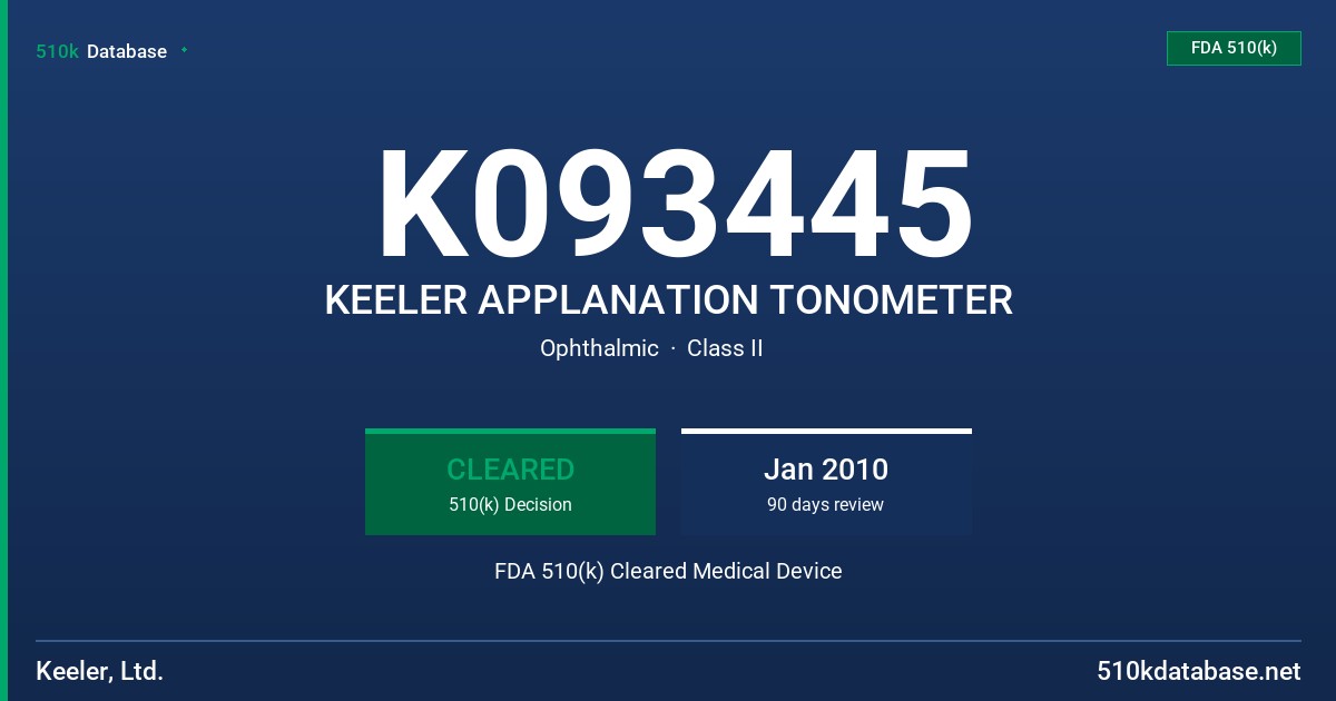 K093445 KEELER APPLANATION TONOMETER FDA 510(k) Cleared Medical Device