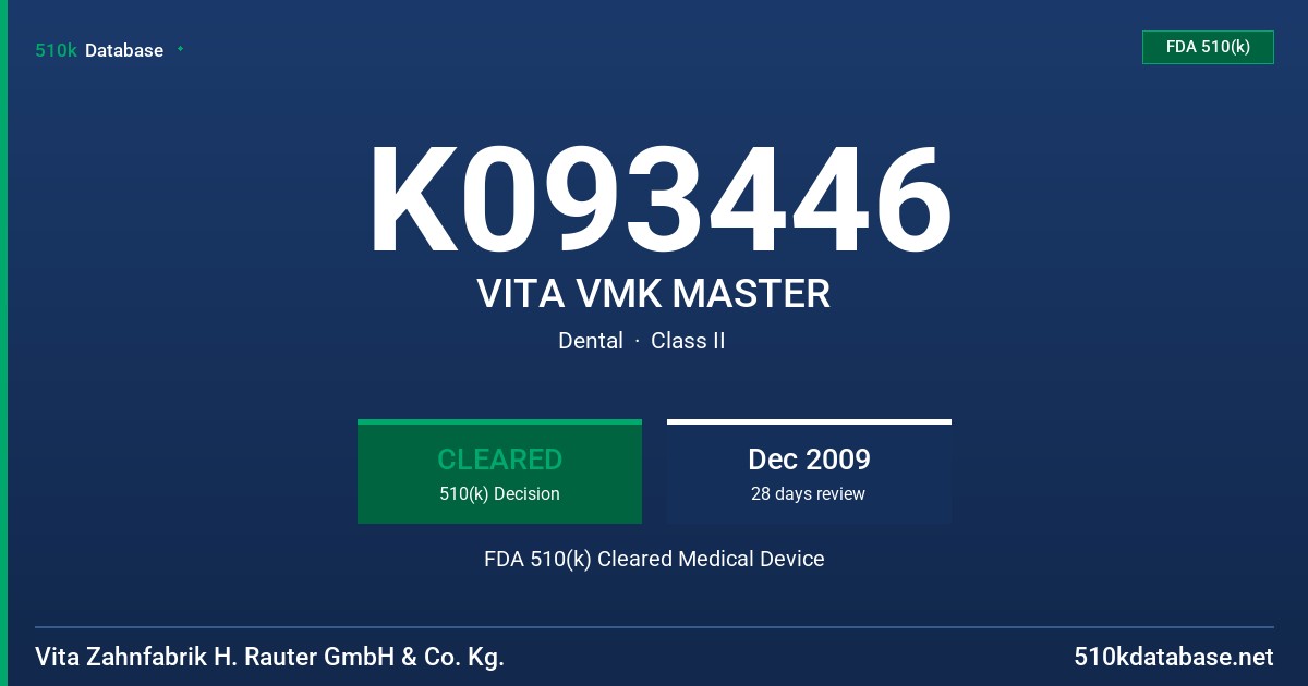 K093446 VITA VMK MASTER FDA 510(k) Cleared Medical Device