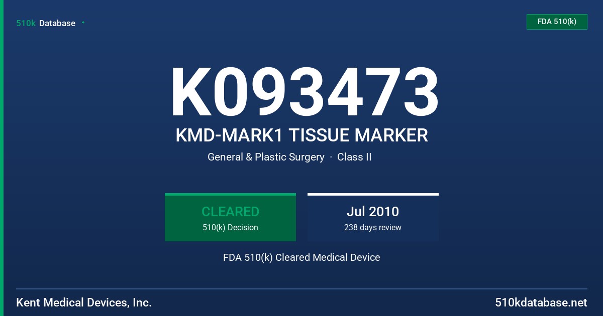 K093473 KMD-MARK1 TISSUE MARKER FDA 510(k) Cleared Medical Device