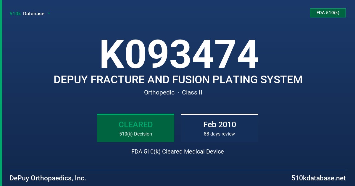 K093474 DEPUY FRACTURE AND FUSION PLATING SYSTEM FDA 510(k) Cleared Medical Device