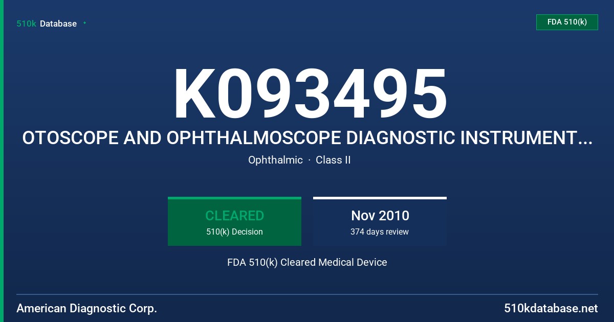 K093495 OTOSCOPE AND OPHTHALMOSCOPE DIAGNOSTIC INSTRUMENT KITS FDA 510(k) Cleared Medical Device